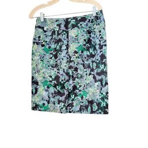 Halogen Women’s Pencil Skirt Size 6 Abstract Green Blue Black Print Cotton Blend
